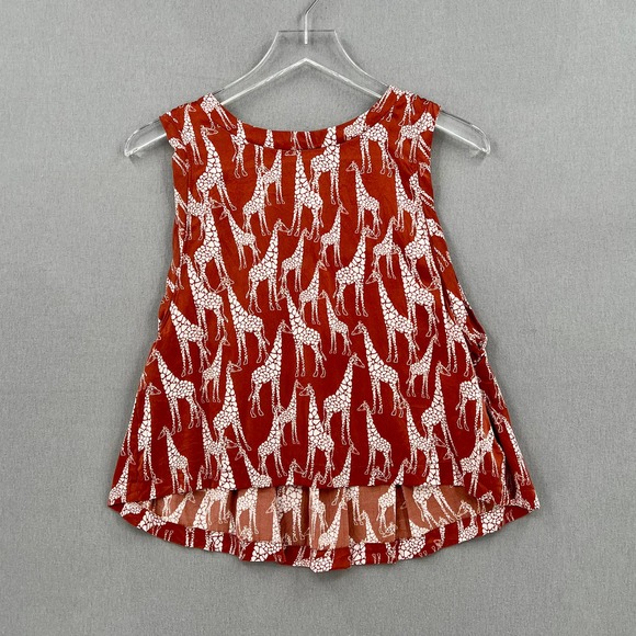 Free People Tops - FREE PEOPLE Silk Giraffe Print Sleeveless Silk Tank Top Rust White XS